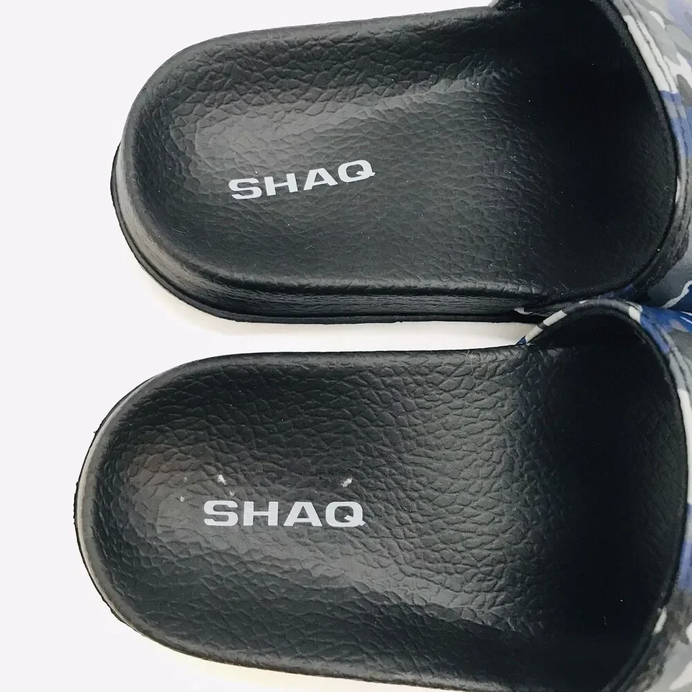 Shaq Camo Wide Strap Slides Children's size 1 Black & Gray Sandals Beach Shoes